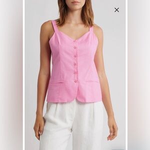 NWOT- Petal & Pup Laurent Cotton & Linen Button-Up Top, Pink, Medium